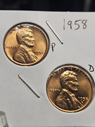 1958 P&D  LINCOLN WHEAT CENT PENNIES 1C RED BU SET (2 COINS)