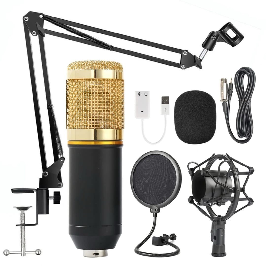 Microphone podcast equipment, studio recording & broadcasting mic with stand,