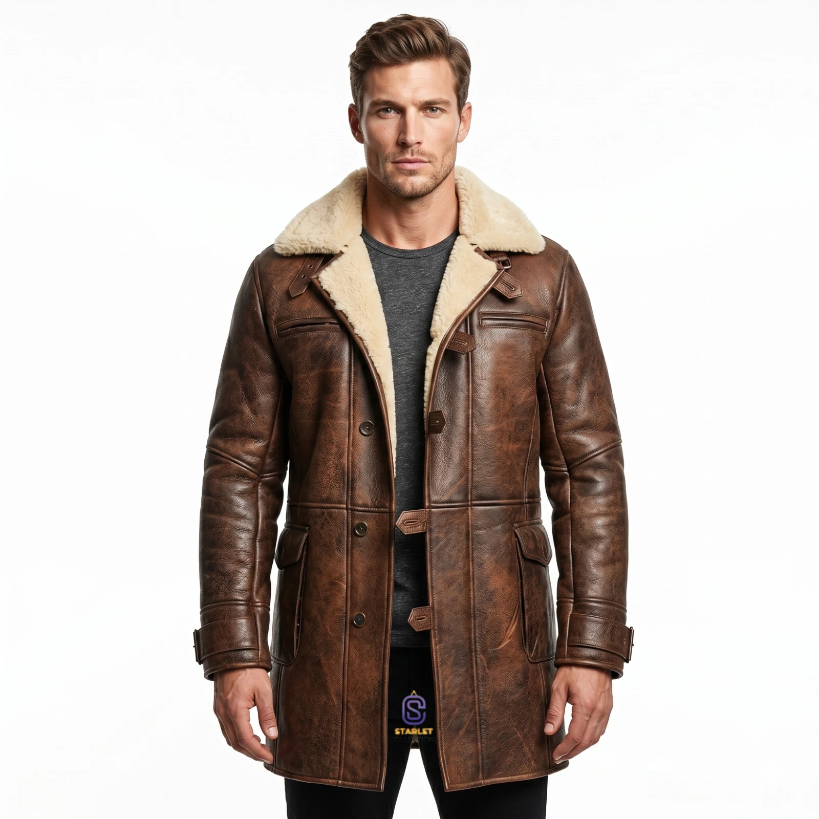 Men's Bane Coat from The Dark Knight Rises - Tom Hardy Shearling Leather Jacket