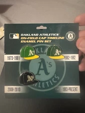 Oakland A’s Athletics Ball Cap Timeline 3 Pin Team Set MLB LICENSED.DISCONTINUED