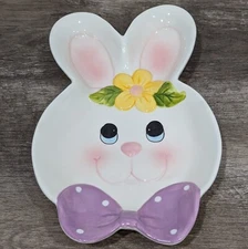 Hobby Lobby Easter Bunny Small Platter Serving Dish Ceramic-Purple Bow Tie