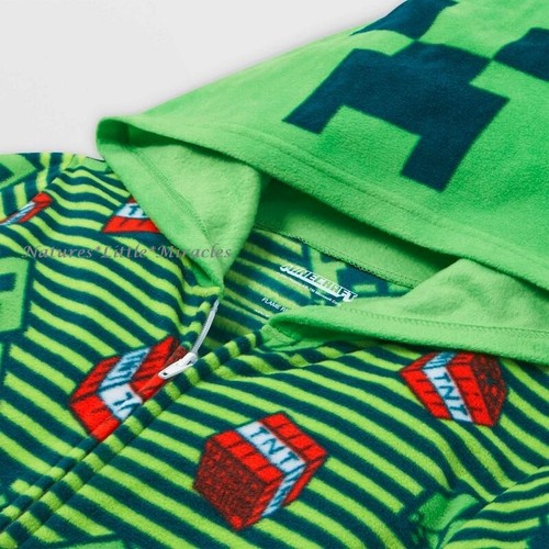 Minecraft One Piece Pajamas Creeper Hoodie Union Suit Boy Girl Costume Size 4-14 - Picture 3 of 3