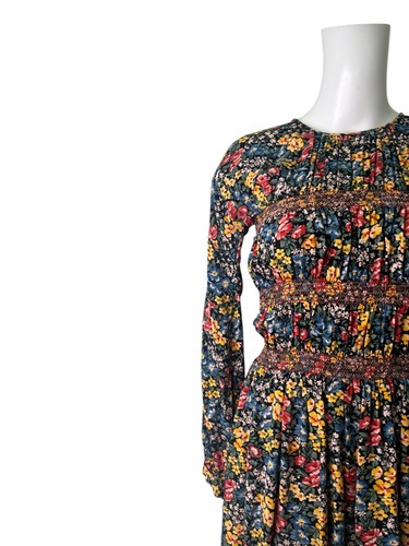Asos Fit & Flare Dress Size 10 Womens EU38 Black Mix Floral Short Long Sleeve - Picture 8 of 11