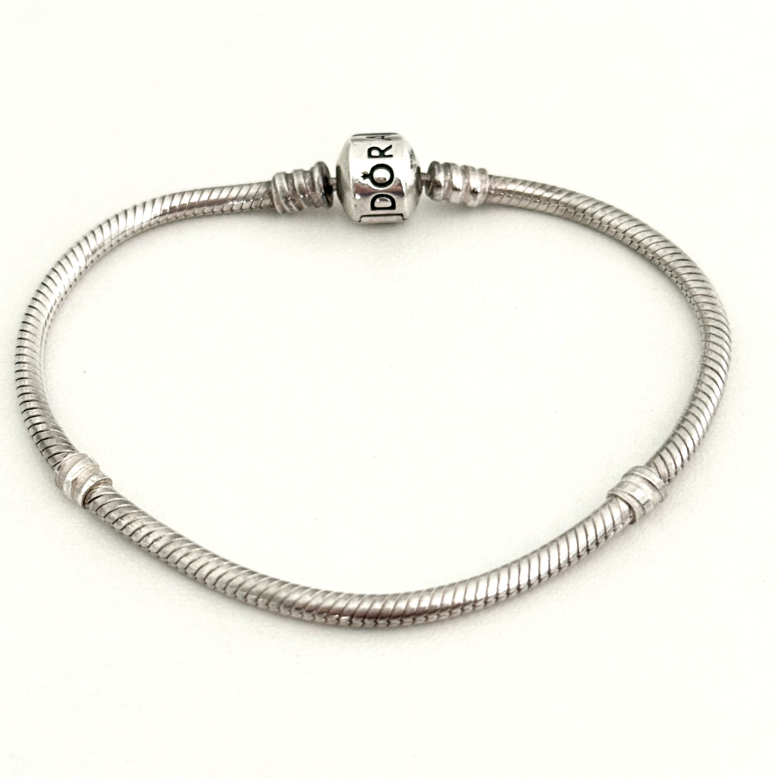 Pandora Sterling Silver Snake Chain Charm Bracelet 7.5 Inches