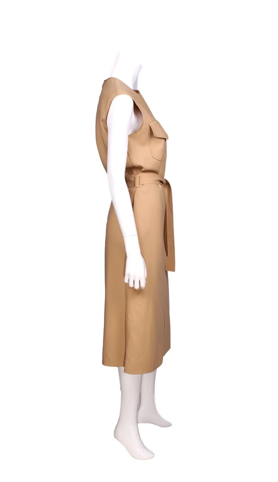 NUEVO CON ETIQUETAS NINA RICCI Vestido Midi Lana Beige Tostado Faja Corbata Cinturón Frontal Abertura - EE. UU. 10 Foto 2 de 4