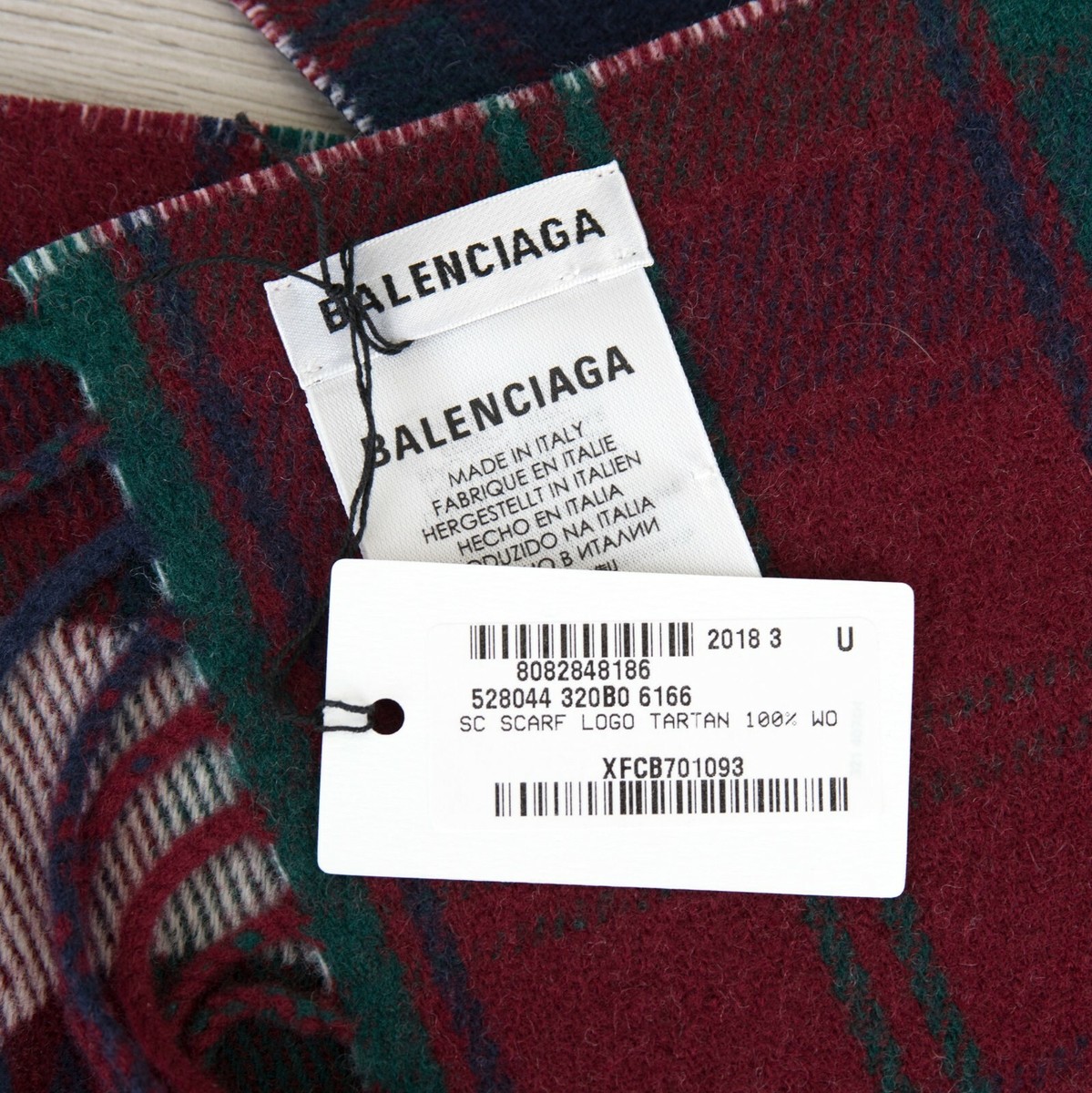 BALENCIAGA 900$ Logo Scarf - Aubergine Tartan Wool | eBay