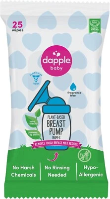 Dapple Baby Breast Pump Wipes – 25 Ct | Plant-Based, No Rinse, Fragrance-Free