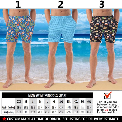 Men's Hanukkah Swim Trunks #1 - Beach Bathing Suit Jewish Hebrew Holiday Menorah - Picture 9 of 42