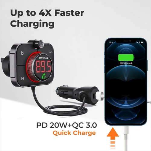Rexing FMT2 FM Transmitter Car Charger,Bluetooth,Quick Charge,Hands Free Calling - 第 4/7 張圖片