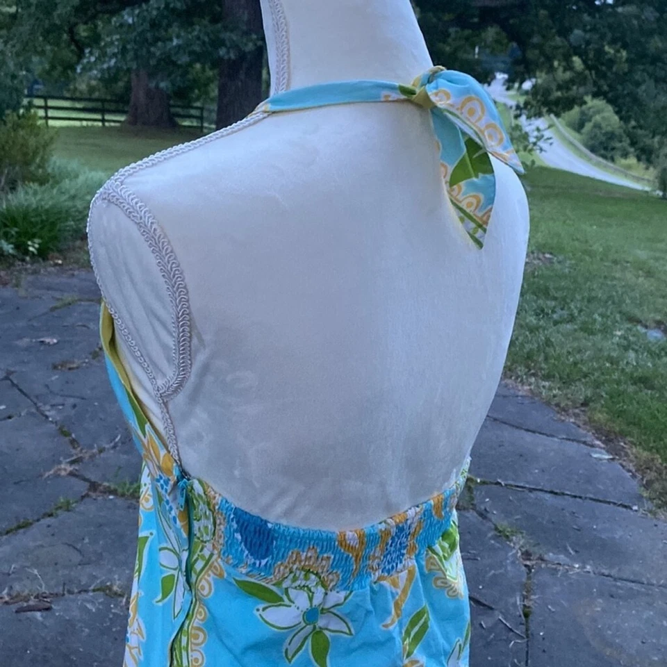 Vestido Halter Lilly Pulitzer Etiqueta Blanca, Amarillo, Azul, Verde, Niña Talla 16 Foto 3 de 4