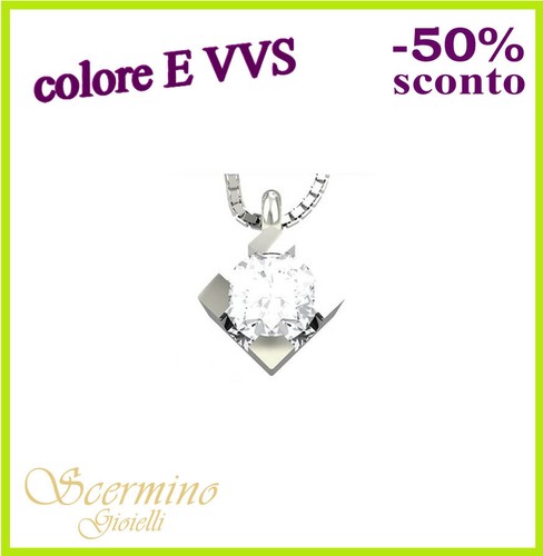 CIONDOLO PUNTO LUCE ORO BIANCO DIAMANTE NATURALE E VVS 0.35 CARATI CERTIFICATO - Picture 1 of 4