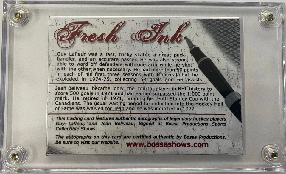 Tarjeta autógrafa doble Bossa Production Fresh Ink Guy Lafleur Jean Bellevel 3/25 Foto 2 de 2