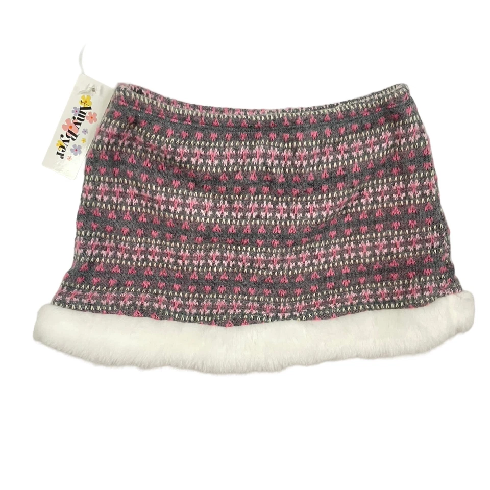 Falda corta vintage para niñas nuevo stock antiguo imitación piel flor falda pantalones cortos gris rosa talla 6 Foto 3 de 4