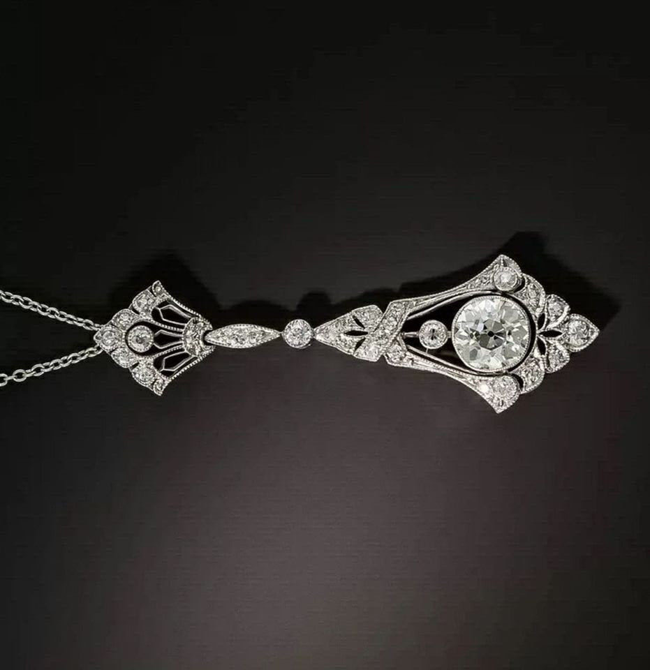 2.70Ct Art Deco Style Round Diamond Engagement Wedding 14K White Gold FN Pendant