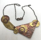 UNIQUE GEOMETRIC ARTISTIC BRASS & COPPER METAL SCULTPURE BIB NECKLACE!