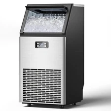 Commercial Ice Maker Machine, 100 lbs/24H , 2 Way Water Inlet, 33lbs Ice Storage