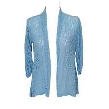 Kim Rogers Petites Summer Lacy Cardigan Size PM Blue Open Front