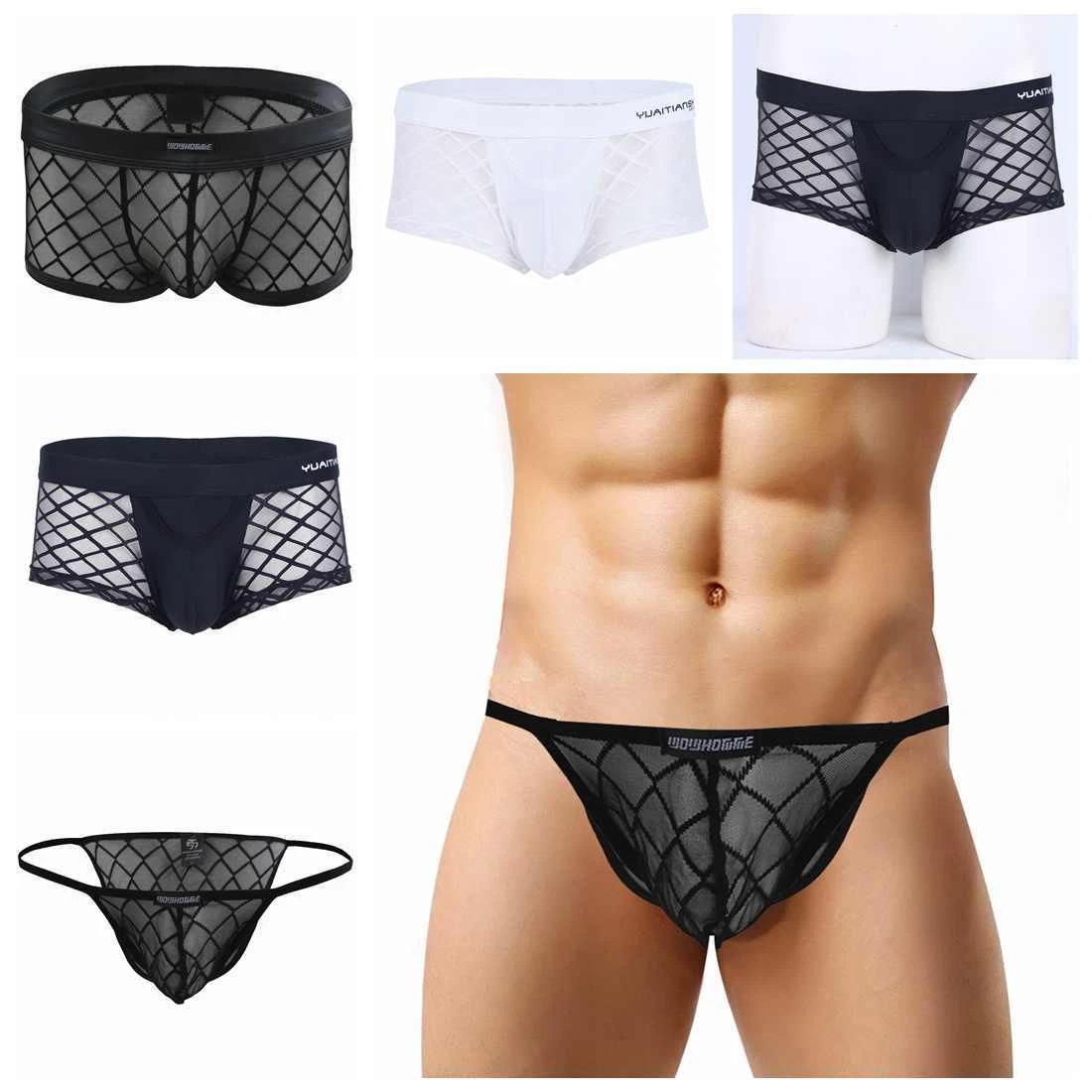 Sexy Mesh Mens Underwear See Through Net Bulge Pouch Sheer Boxer