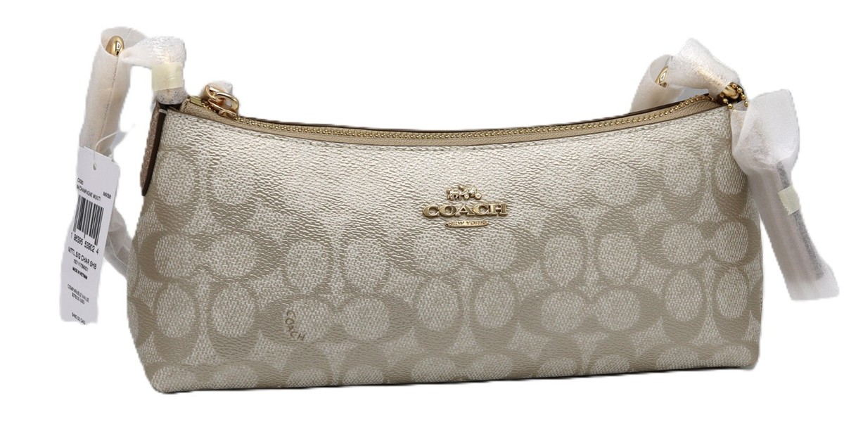 バッグ Coach Signature Soho Bag Champagne Gold COACH Crystal Signature Jacquard Soho Bag 25 with Chain and