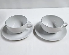 2 Royal Copenhagen Blue Line Cups & Saucers #3074 Cup Saucer Set Gray Denmark