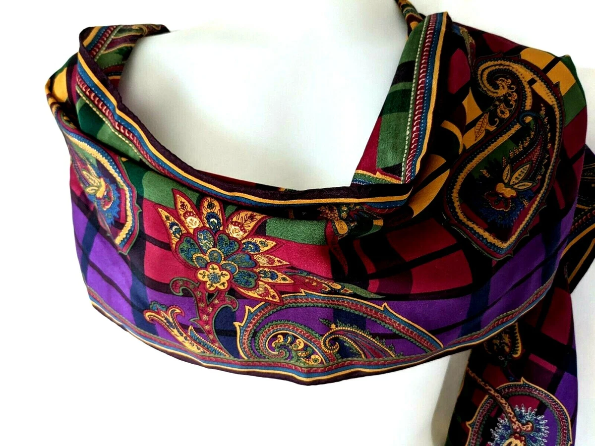 Hand Painted Multi Color Paisley Print Silk Scarf 