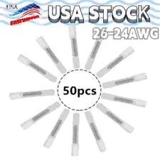 50PC 26-24AWG White Wire Butt Splice Connectors Heat Shrink Waterproof Terminals
