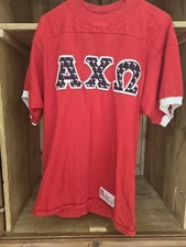 Vintage Alpha Chi Omega Sorority Jersey Tee Sewn Letters SC Flag Made In USA