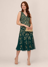 NWT Adrianna Papell Embellished Ruffled Godet Midi Dress Sz 4 Formal Cocktail