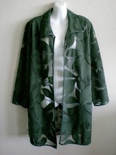 Chico's Travelers 3 Open Jacket Embroidered Applique Mesh Kelp Forest Green NEW