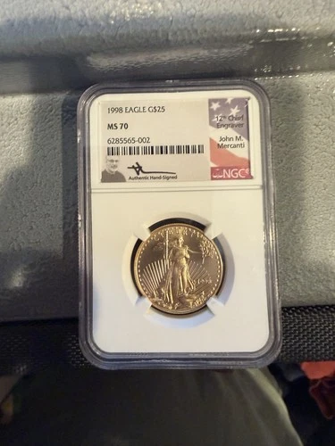 1998 $25 Gold Eagle NGC MS70 Mercanti Signed American Flag Label TOP POP(Pop 2)