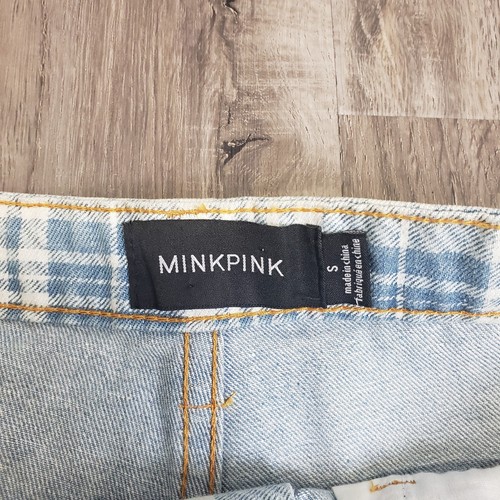 Pantaloncini jeans denim rosa visone donna S (30) a quadri taglio chiaro vita alta - Foto 2 di 8
