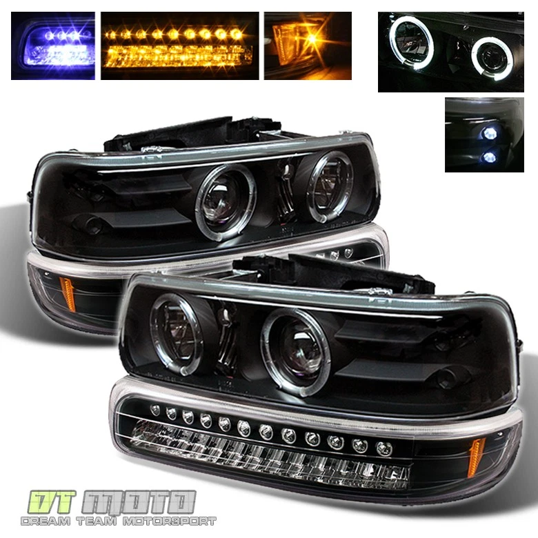 Faros proyectores halo suburban Tahoe 99-02 Silverado 00-06 + lámpara de parachoques LED Foto 2 de 2