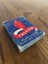 Vintage Falcon Playing Cards Made in USA Plastic Coated Blue/Red Bridge Poker