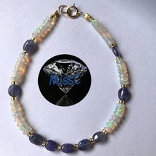 TANZANITE AND FIRE OPAL 9CT GOLD BRACELET HANDMADE IN UK, STAMPED 375, NATURAL
