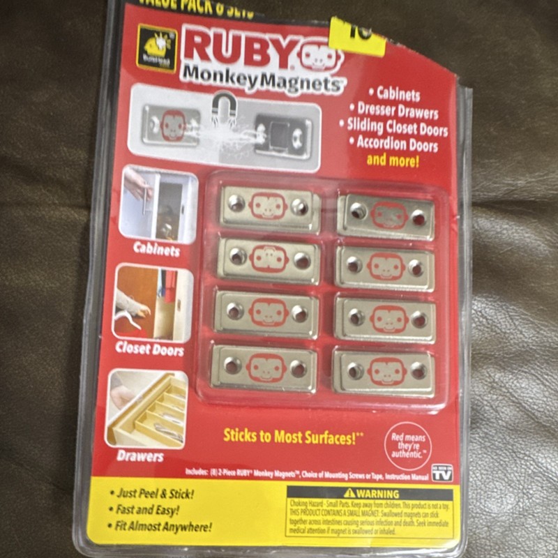 BulbHead Ruby Monkey Magnets 12-Pack Industrial Metal Block Silver Red