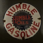 Vintage HUMBLE GASOLINE - 12" Porcelain Sign