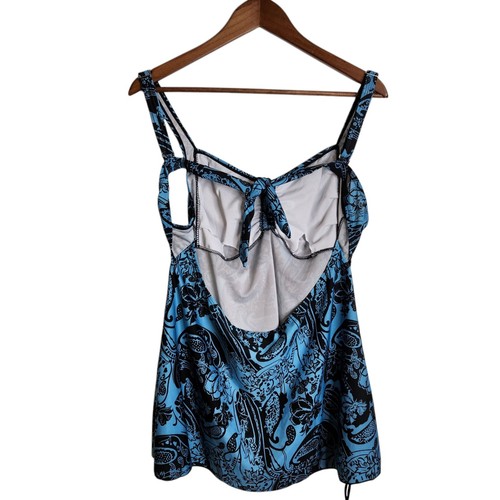 Women's Tankini Blue Black Paisley Swimwear Top Shoulder Straps Sz XXL Unbranded - Picture 2 of 16