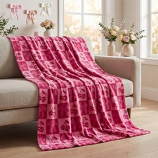Cherry Bow Flannel Throw Blanket Soft Fuzzy Plush Cozy Fleece Decor 50x60 Inch