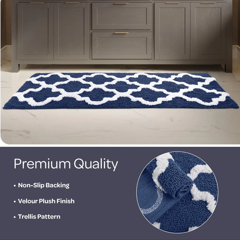 Alfombra de baño 100 % algodón enrejado - 24x60 pulgadas - azul marino Foto 2 de 4
