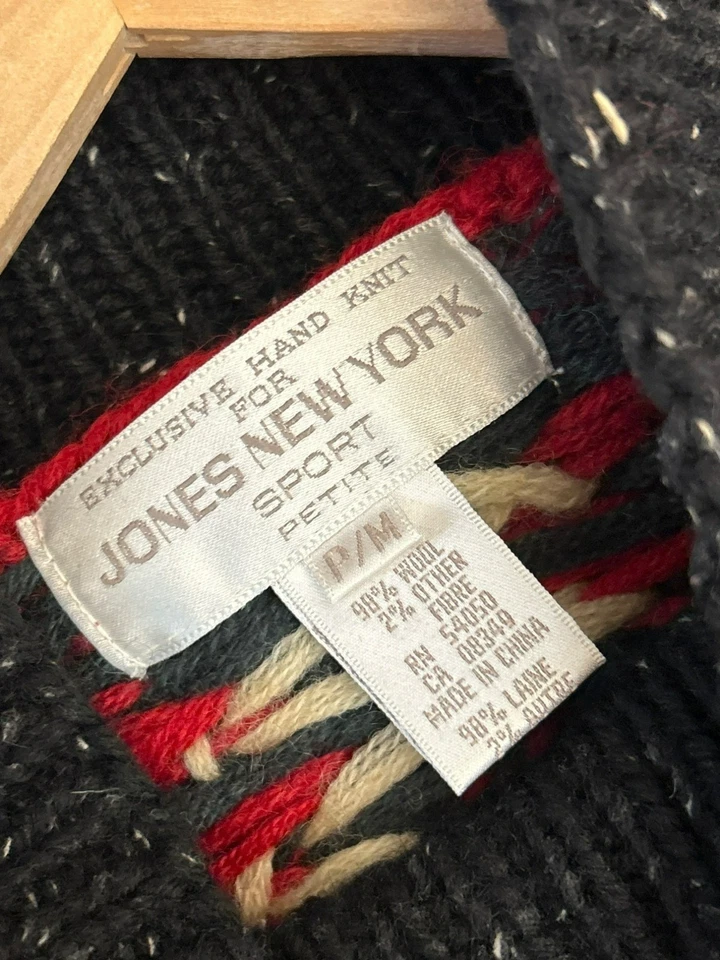 Suéter de Lana Copo de Nieve Vintage Jones New York Holiday Patchwork PM Tejido a Mano Foto 3 de 4