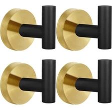 NEW 4 Pack Black Gold Stainless Steel Heavy Duty Robe Towel Wall Hooks Multi Use