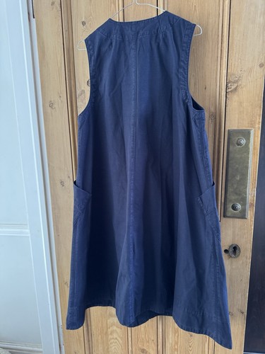 Toast Navy Indigo V Neck Utility Dress Button Up Pinafore Pockets - Size L - Picture 4 of 17