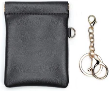VOFOON Leather Squeeze Coin Purse with Keychain Small Change Holder Slim Wallet 