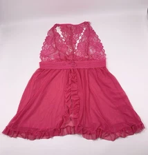 Seven 'til Midnight 1X/2X Bright Pink Lace Sheer Racerback Babydoll Lingerie