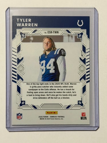 2025 Panini Donruss #ESR-TWN Tyler Warren Elite Series Rookies Colts - Picture 2 of 2