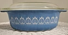 Vintage Pyrex Blue Tulip Oval Covered Casserole Dish 043 1.5 Qt W/ Lid Promo