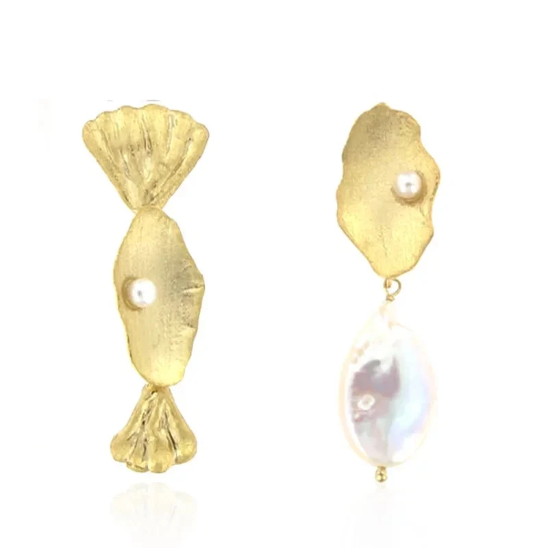 ♥ ORECCHINI pendenti in Argento 925 placcati Oro giallo 18kt con PERLA naturale - Immagine 3 di 4