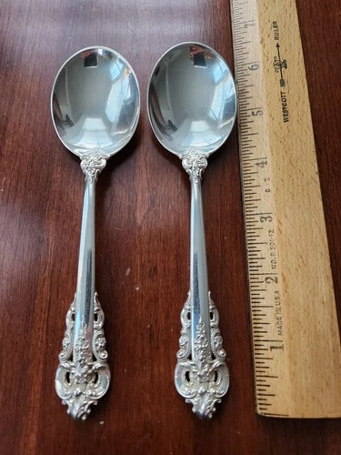 Wallace Grande Baroque Cream Soup Spoon Sterling Silver 6 1/8" Set Of Two