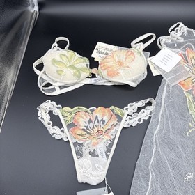 NWT Vintage La Perla Caresse Floral Embroidered Mesh Lingerie Set