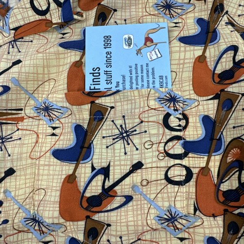 Atomic Tiki Rayon Hawaiian Lounge Shirt Men’s L Yellow Guitar Print MCM - Picture 5 of 9